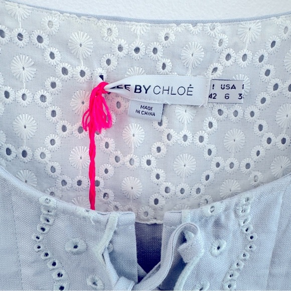 NEW See by Chloe Dress Size 6 Color-block Style with Eyelet Detail Blue White - Picture 2 of 10